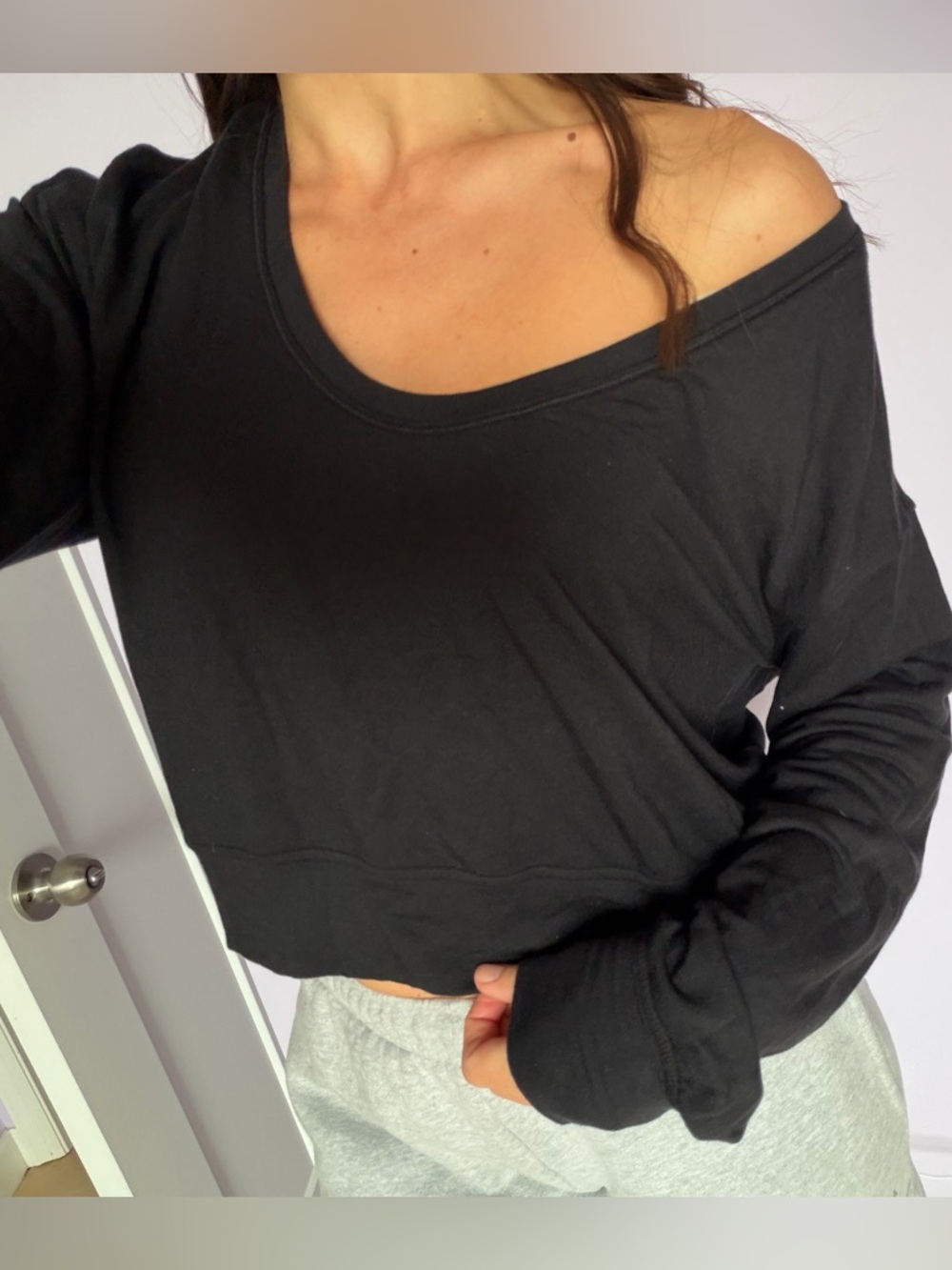 Lululemon becalm off shoulder black long sleeve top
